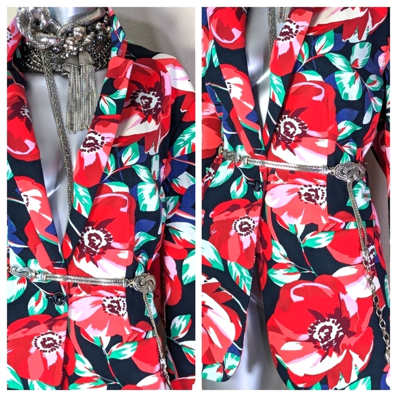 Vibrate Bold Oversized Dark Floral "Simply Emma" Office Professional Chic Blazer - Picture 5 of 14